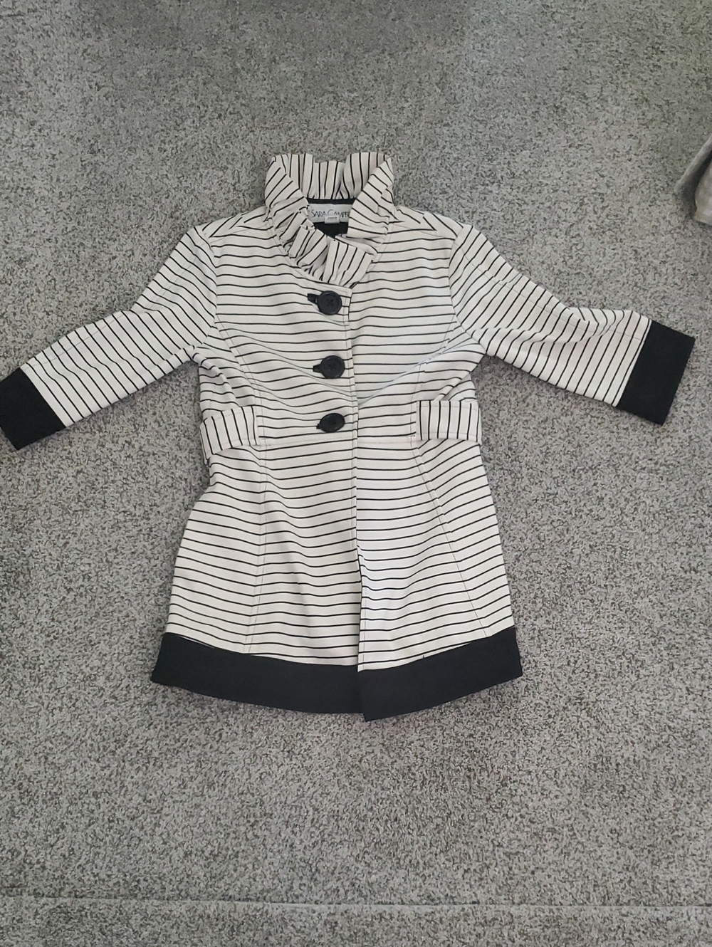 Sara Campbell Black & White Striped Girls' Peacoat